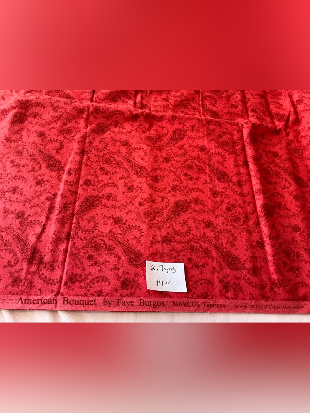 Quilting Sewing Marcus Fabrics American Bouquet Faye Burgos Red Paisley 2.7 yds